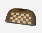 The chess backgammon set shown closed and ready to carry