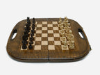Angled view of the chess backgammon set opened flat