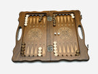 Wooden chess backgammon set with bronze clasps