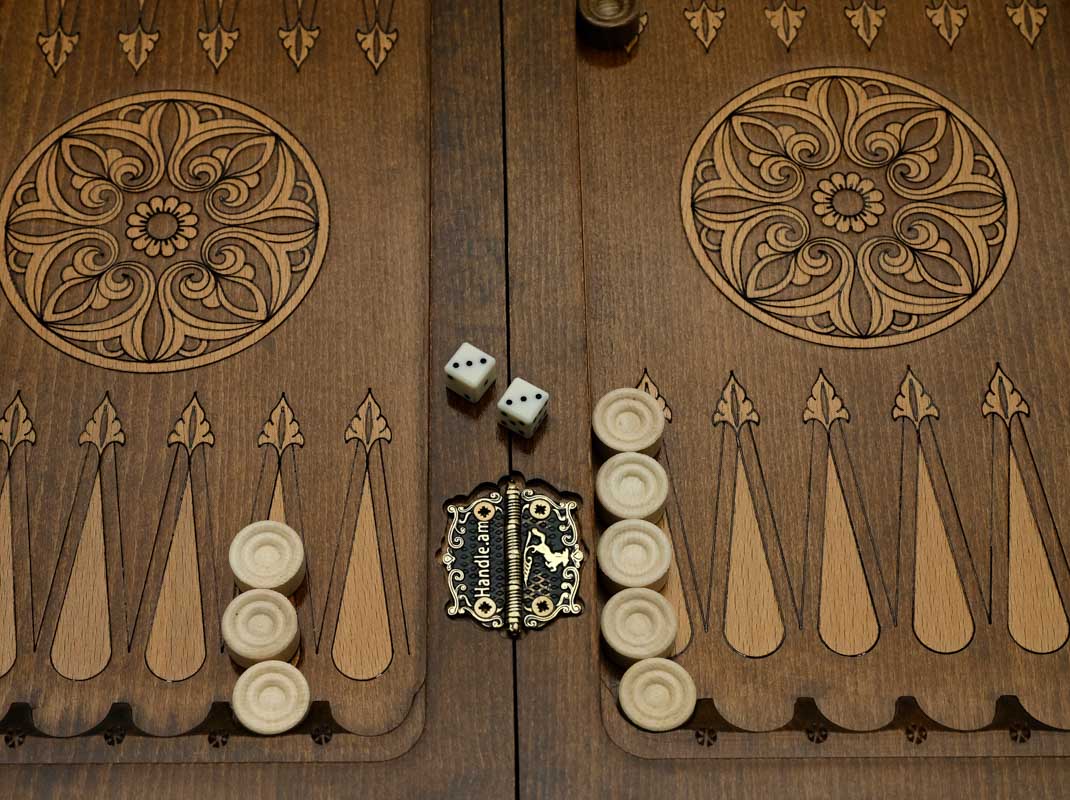Hand-finished chess and backgammon board