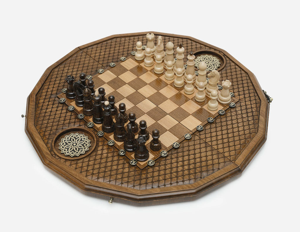 Handmade luxury wooden chess set with bronze clasps