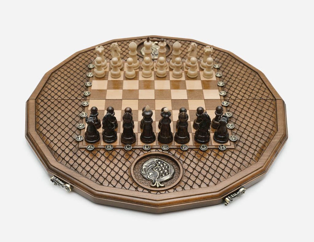 Grapevine winding around the wooden chessboard