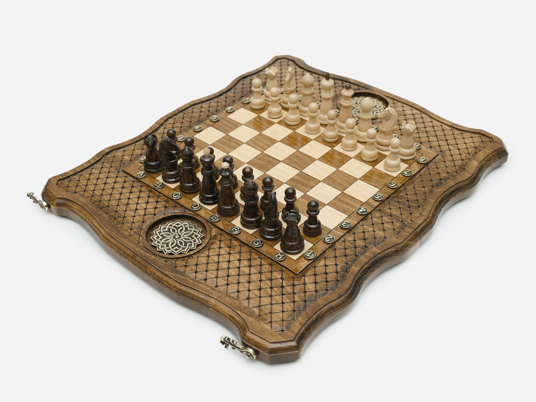 Desk-size luxury chess set with bronze clasps
