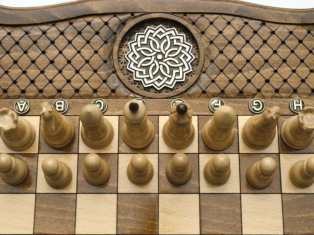 Ornament chess set shown folded