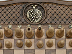 Compact Armenian chess set with bronze clasps