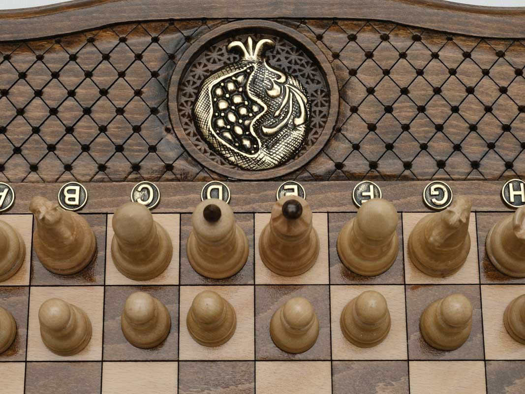 Compact Armenian chess set with bronze clasps