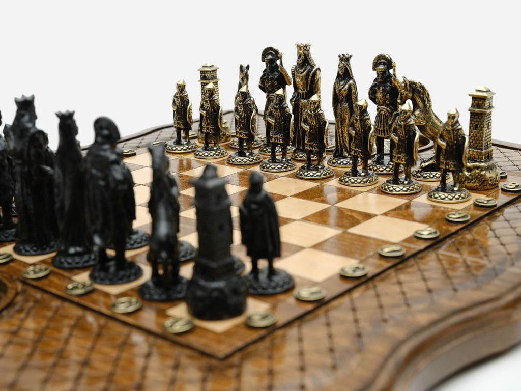 Bronze pieces on turned bases, close-up