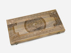 The walnut board folded shut on its clasps