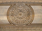 Side view of the folded walnut board showing its bronze hinges