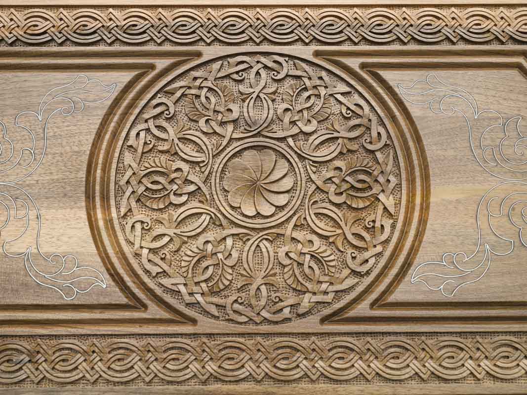 Side view of the folded walnut board showing its bronze hinges