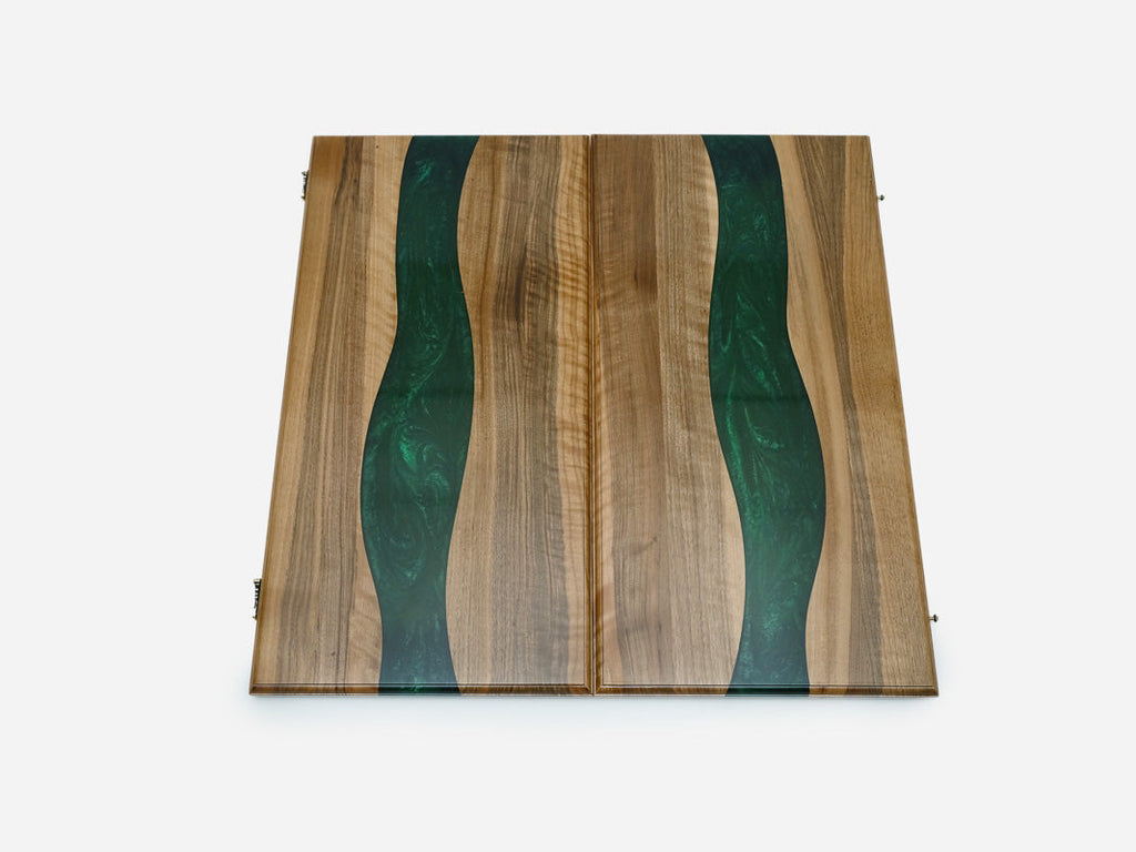 Detail of the green epoxy squares and carry-handle cutout