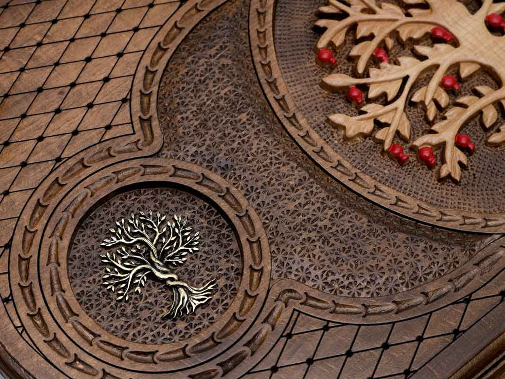 The Armenian backgammon board opened to the wooden playing field