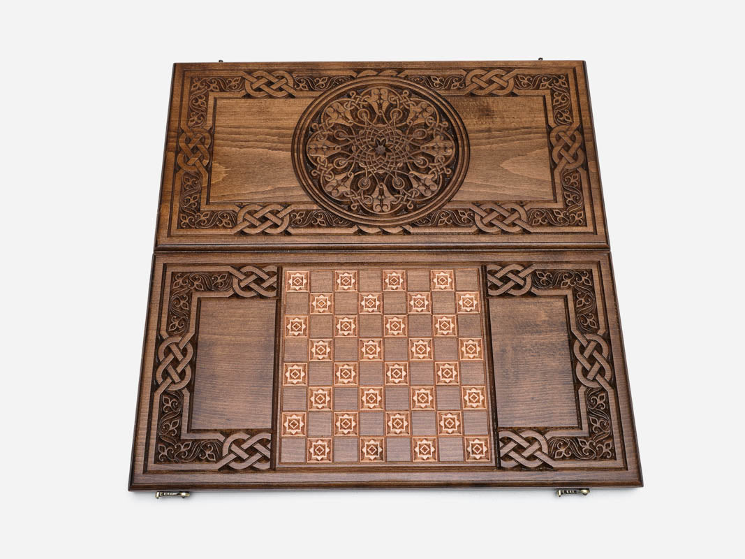 Ornament backgammon checkers and dice
