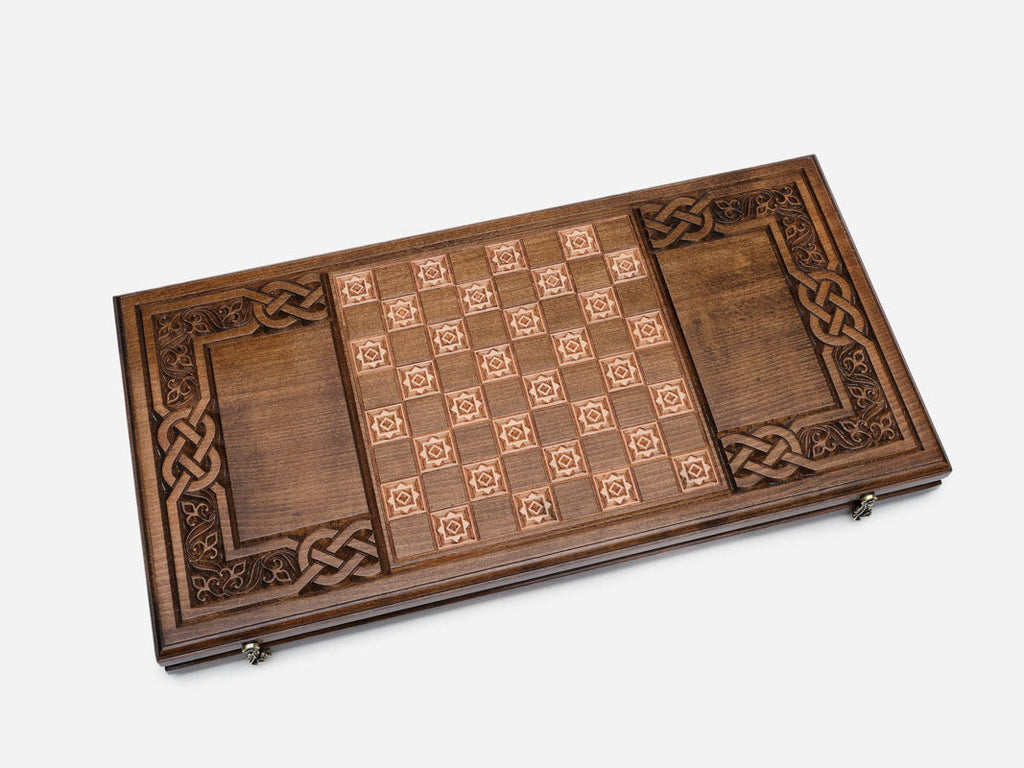 Carved reverse face of the Armenian backgammon set