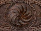 The backgammon board opened to show the wooden playing surface