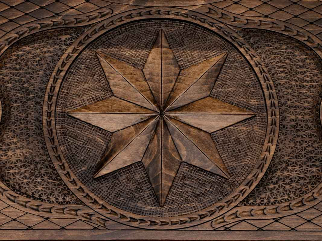 The backgammon board opened to show the wooden playing surface