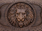 The backgammon board opened to show the wooden playing surface