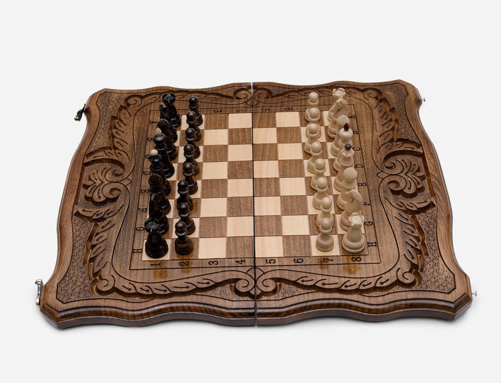 Hand-carved border on the folding wooden board
