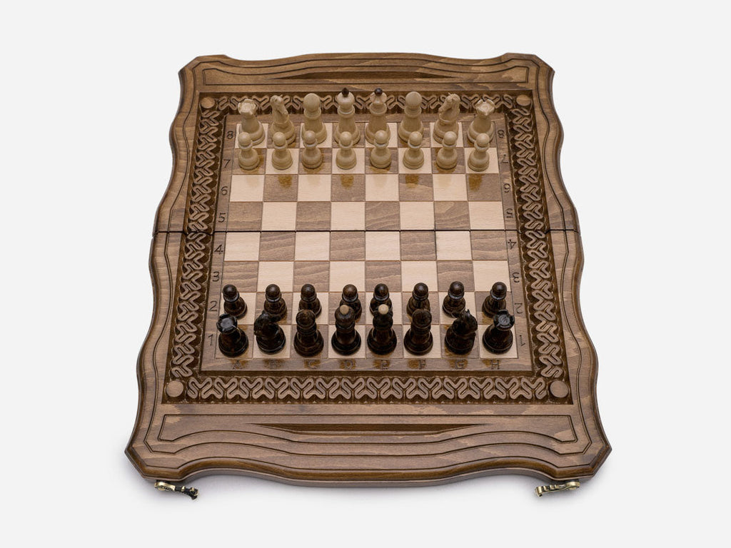 Ornament chess set folded with bronze clasps