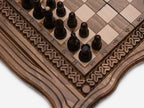 Handmade wooden chess board with ornament border