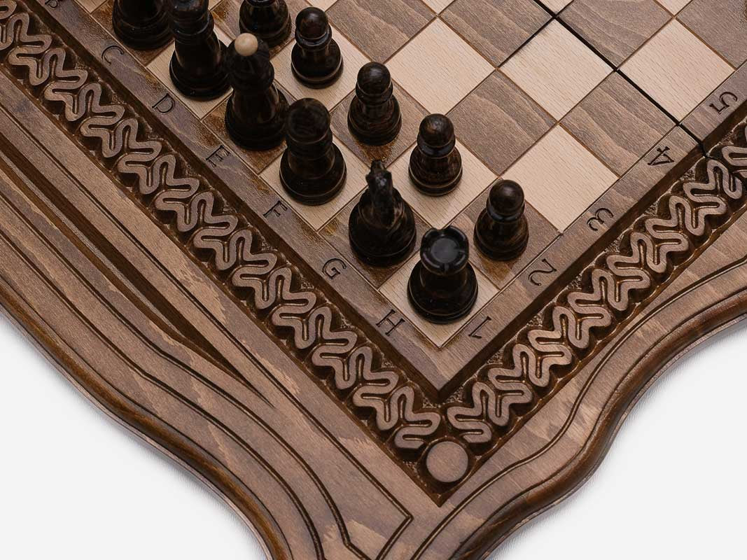 Handmade wooden chess board with ornament border