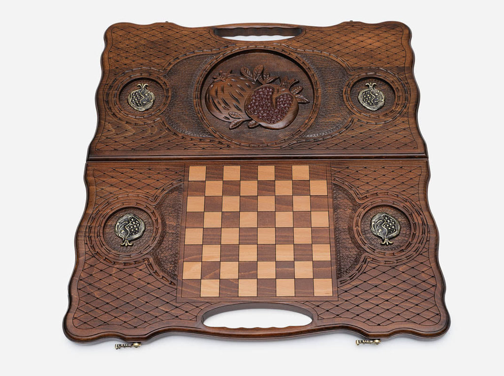 The Armenian backgammon board opened to the full 60 cm wooden playing field