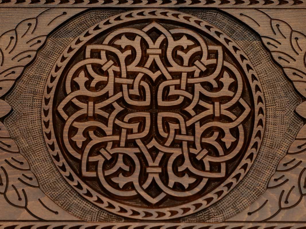 The Armenian backgammon board opened to the full 60 cm wooden playing field