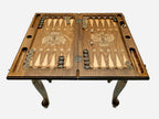 Russian coat of arms chess and backgammon table set up for chess, straight front view