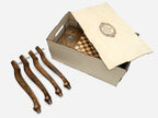 Coat of arms table opening to reveal the backgammon compartment