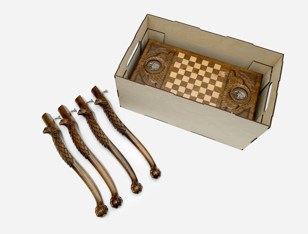 Eagle chess and backgammon table disassembled in its shipping crate