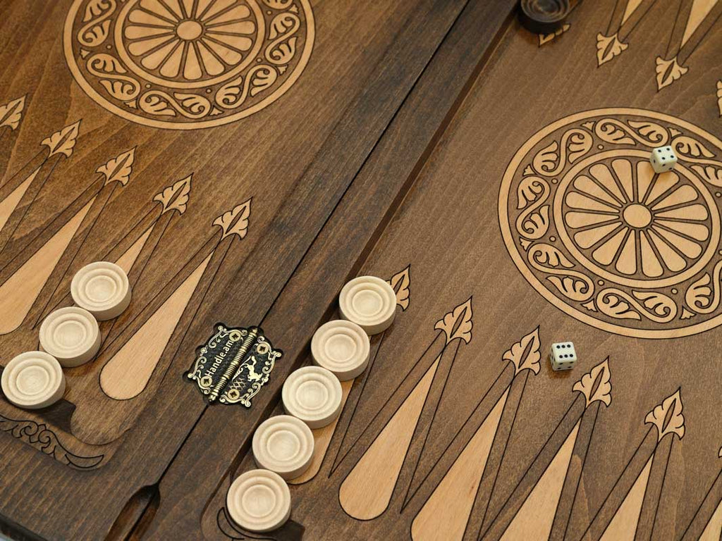 Tree of Life Armenian backgammon set, angled view