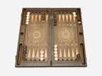 Beech and walnut checkers with dice on the nardi field
