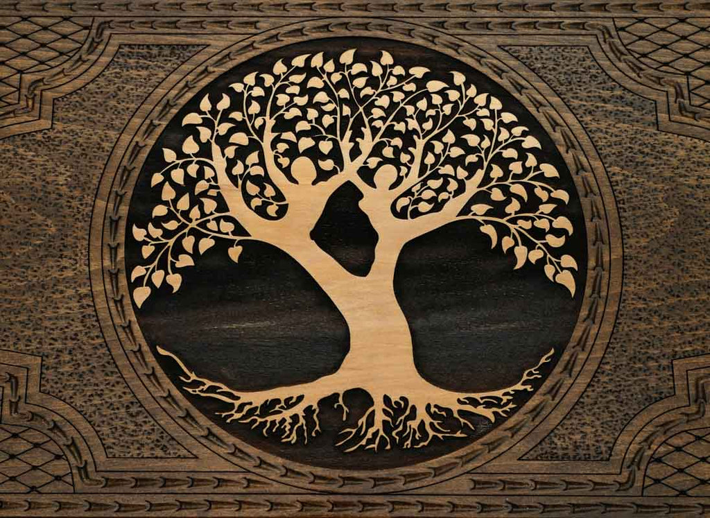 Tree of Life carving detail in warm wood