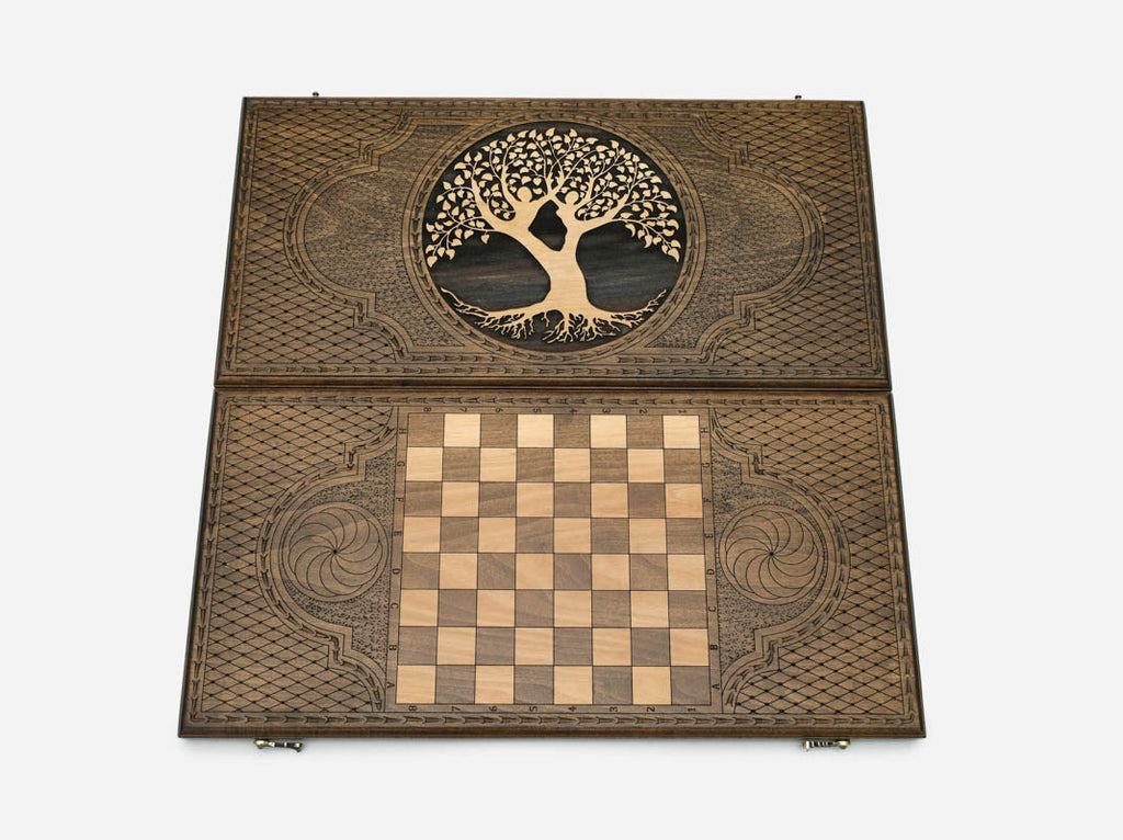 Armenian backgammon set interior with carved points