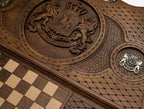 Detail of one of the cast bronze roundels flanking the carving