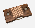 The Armenian backgammon board opened to the full 60 cm wooden playing field