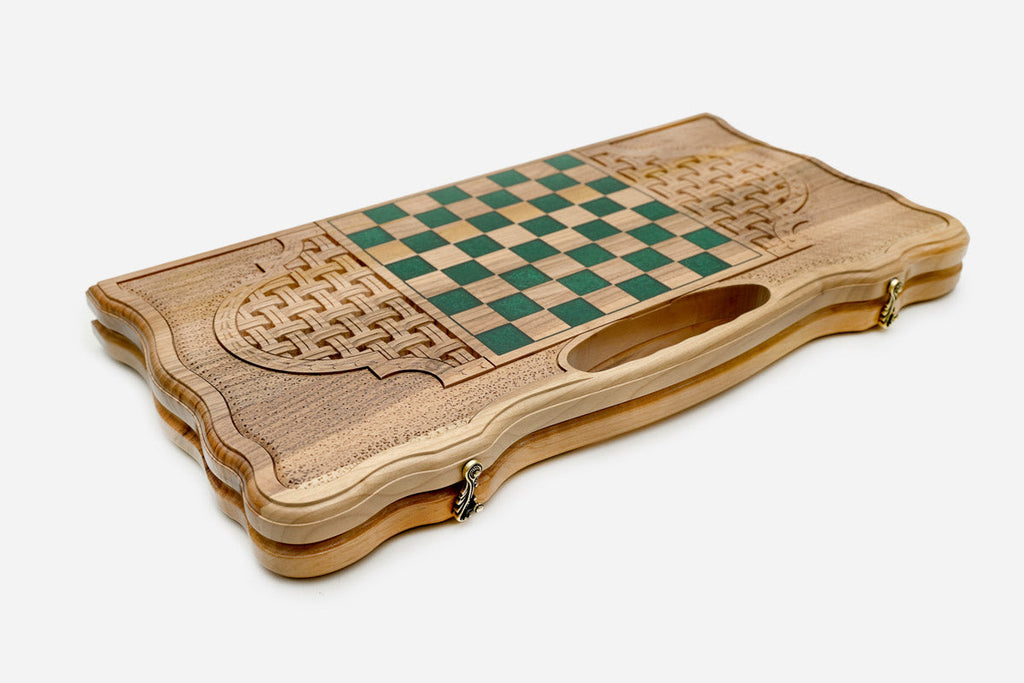 Detail of the green epoxy sea around the inlaid map