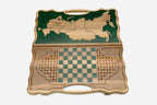 Overhead view of the Russia map backgammon board