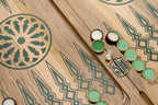 Angled view of the Russia map epoxy backgammon board