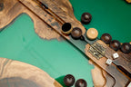 Angled view of the green river epoxy backgammon board