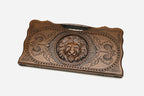 Lion portrait backgammon board, side view