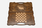 The Georgian backgammon board opened to the full 60 cm wooden playing field