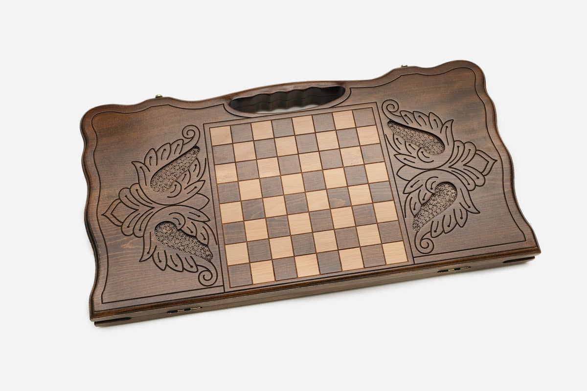 The Armenian backgammon board opened to the full 60 cm wooden playing field