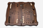 Beech and walnut checkers with dice on the nardi field