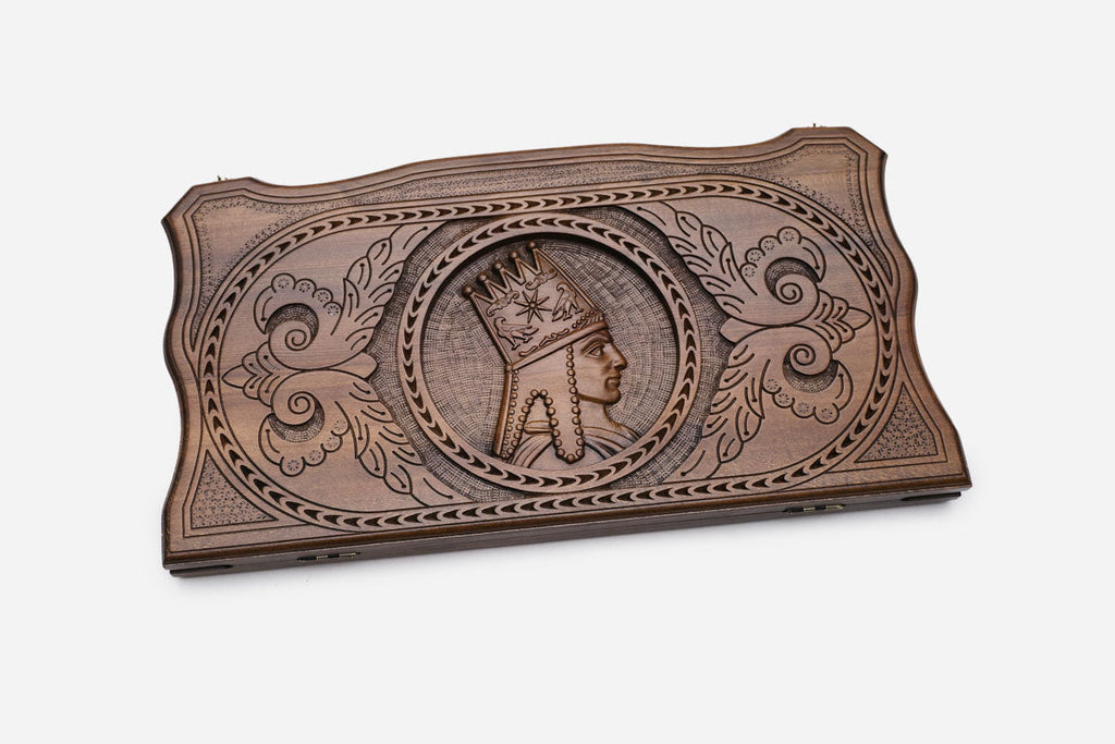 Armenian backgammon set interior with carved points
