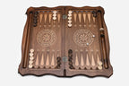Flying eagle with spread wings hand-carved in wood - backgammon board detail