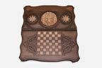 Lion and octagon backgammon set shown folded with bronze hinges and clasps