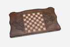 Wooden backgammon set open to the 23.6 inch / 60 cm nardi playing field