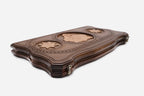 Handmade wooden backgammon set with carved wolf - side view