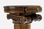 Side view of the Crusader chess table on its fluted pedestal base